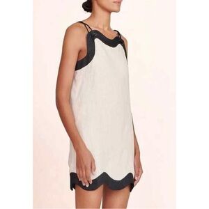 STAUD Renata Dress - Cream & Black Linen Trapeze Rope Strap Mini Dress sz M